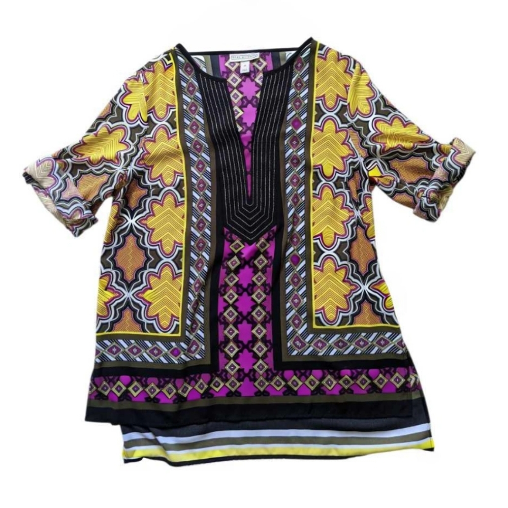 Dana Buchman Yellow and Purple Patterned Tunic